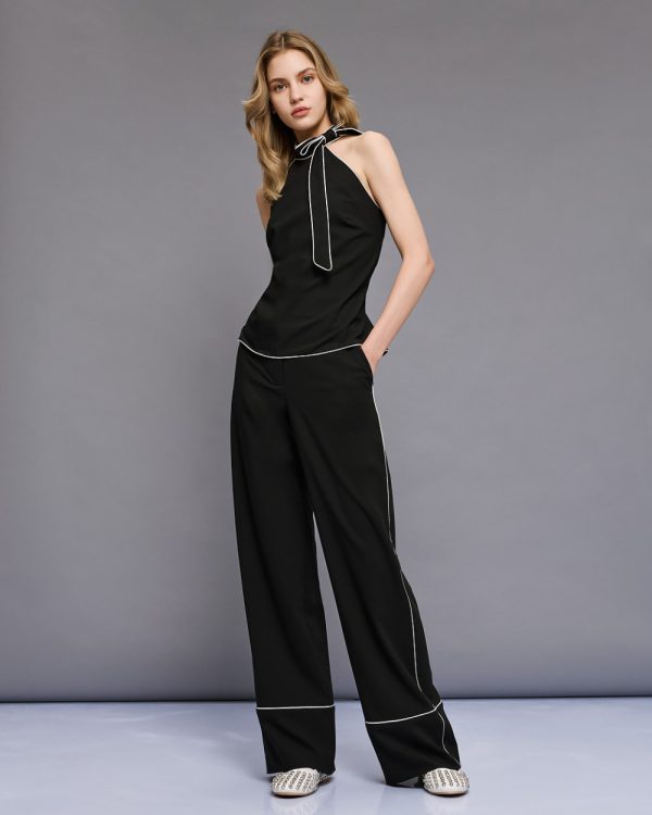 Halter top with piping and bow - Access Fashion