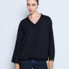 Long-sleeve blouse with lurex v-neckline - Access Fashion