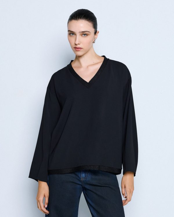 Long-sleeve blouse with lurex v-neckline - Access Fashion