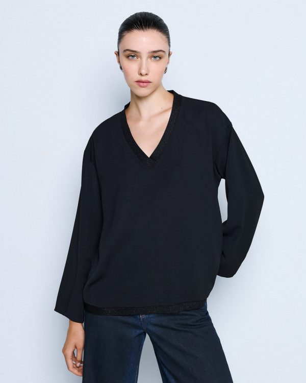 Long-sleeve blouse with lurex v-neckline - Access Fashion - Image 3