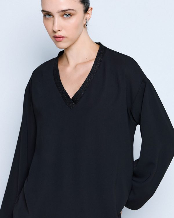 Long-sleeve blouse with lurex v-neckline - Access Fashion - Image 4