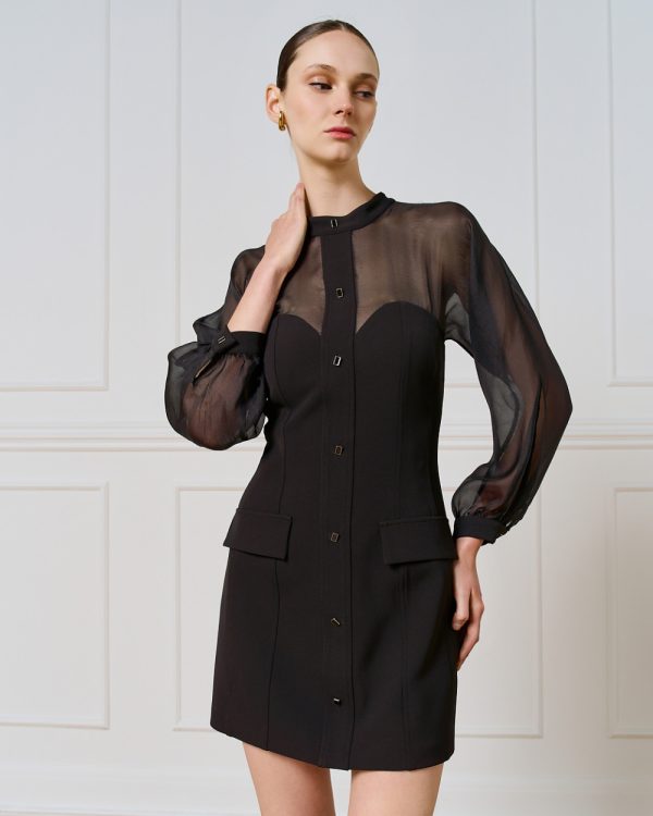 Dress with sheer details and buttons - Access Fashion - Image 2