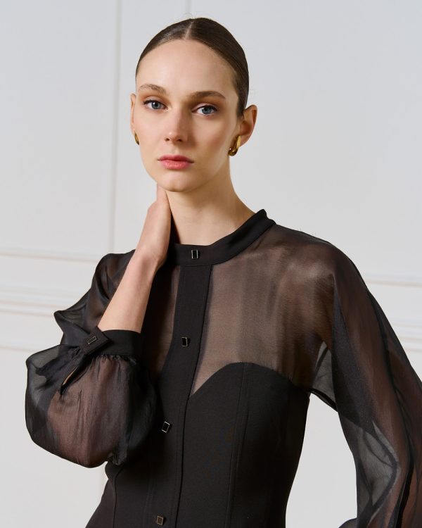 Dress with sheer details and buttons - Access Fashion - Image 4