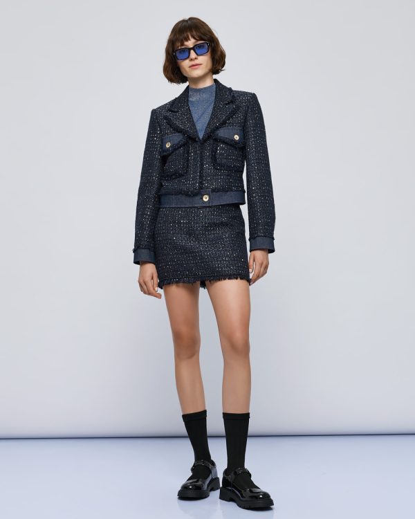 Tweed mini skirt with fringe hem - Access Fashion - Image 3
