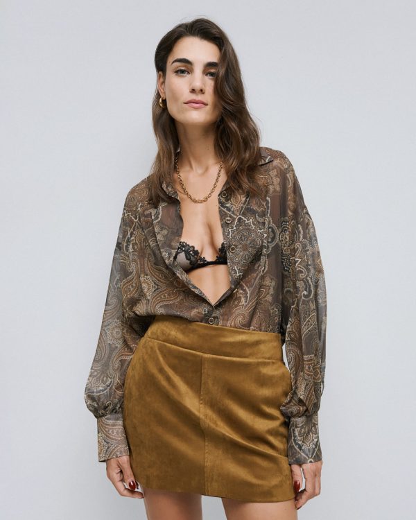 Long printed semi-sheer shirt with lurex -Access Fashion