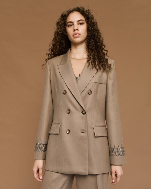 Double-breasted striped blazer with rhinestones - Access Fashion