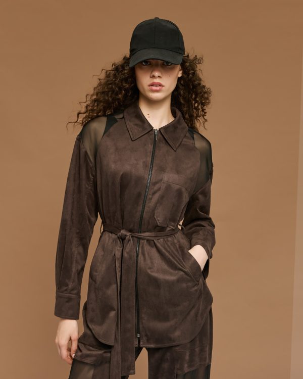 Suede-effect jacket with sheer details - Access Fashion