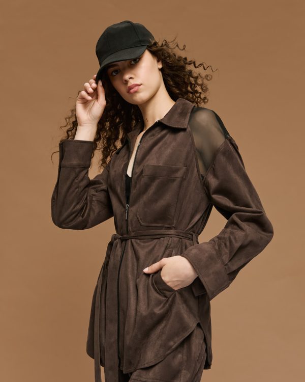 Suede-effect jacket with sheer details - Access Fashion - Image 3