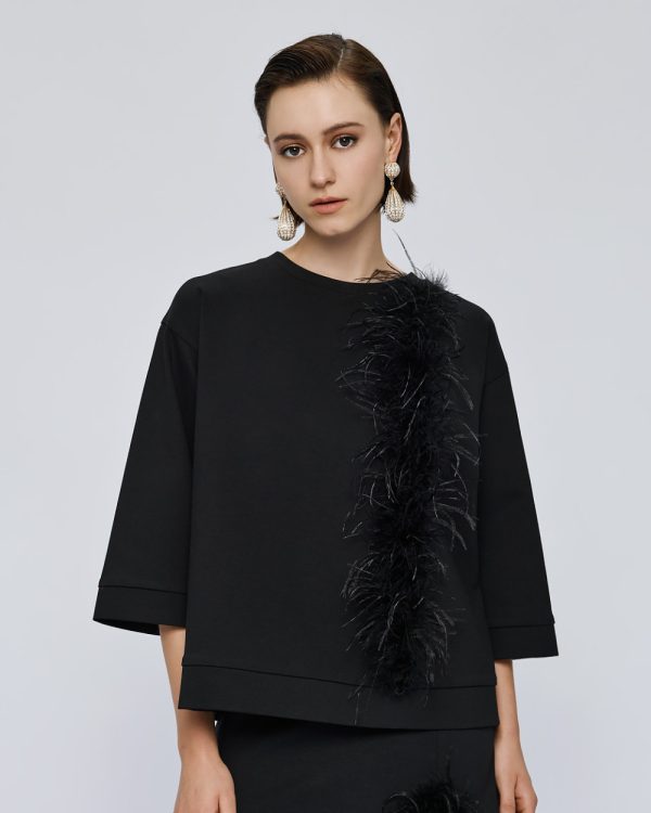 Relaxed blouse with feathers - Access Fashion