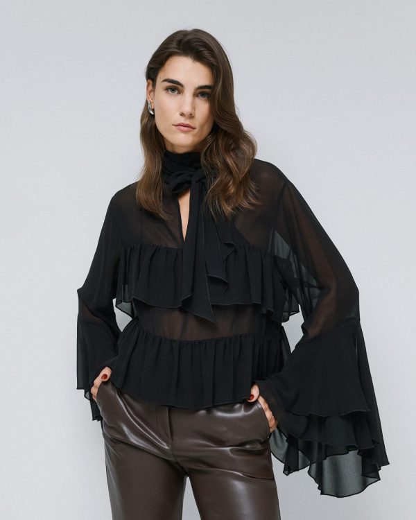Cropped blouse with ruffles - Access Fashion