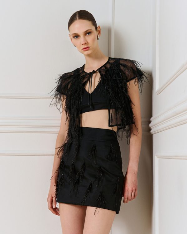 Short-sleeve shrug with feathers - Access Fashion