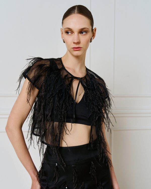 Short-sleeve shrug with feathers - Access Fashion - Image 2