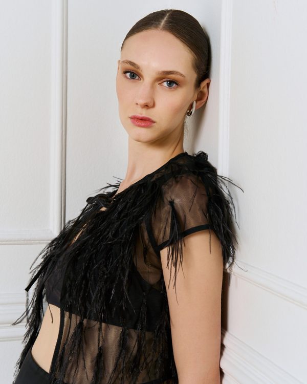 Short-sleeve shrug with feathers - Access Fashion - Image 3
