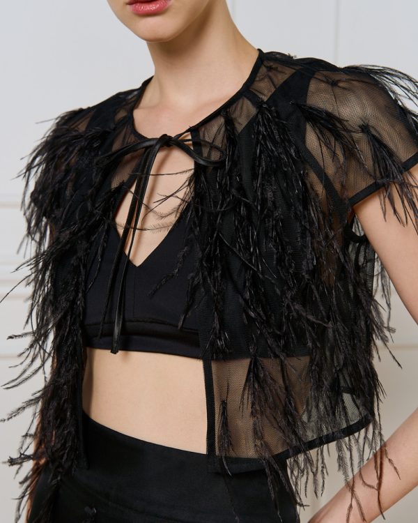 Short-sleeve shrug with feathers - Access Fashion - Image 5