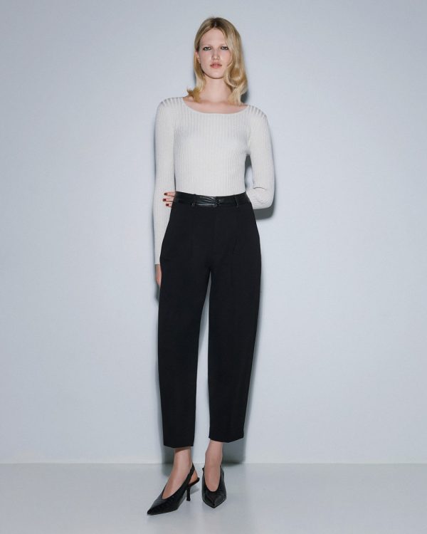 Pants with faux leather waistband - Access Fashion