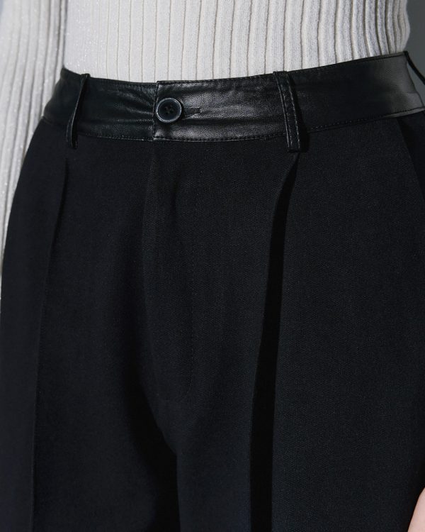 Pants with faux leather waistband - Access Fashion - Image 4