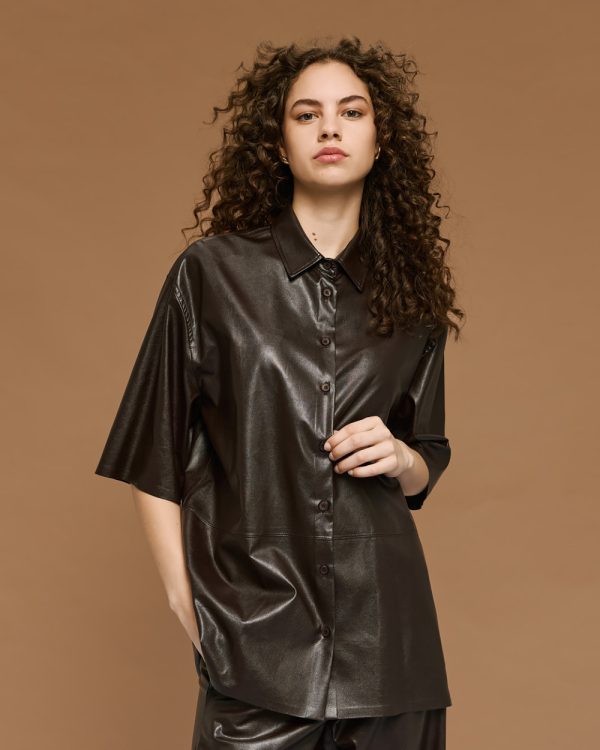 Short-sleeved faux leather shirt - Access Fashion