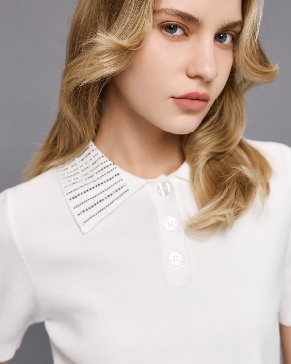 Knitted polo blouse with rhinestones - Access Fashion - Image 5