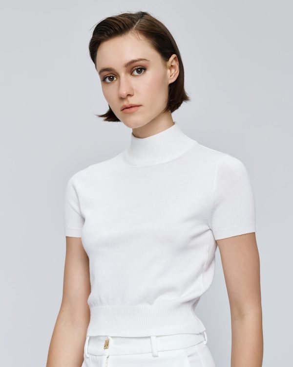 Knitted turtleneck blouse with short sleeves - Access Fashion