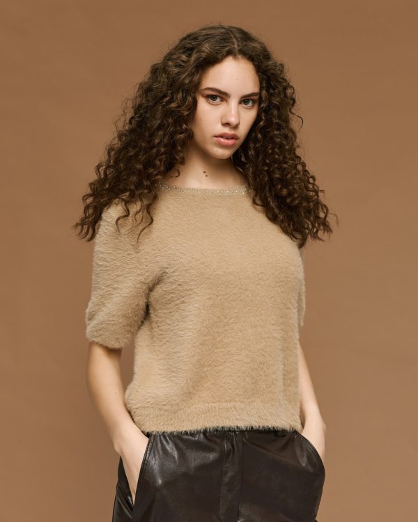 Knitted blouse with short sleeves and rhinestones - Access Fashion - Image 3