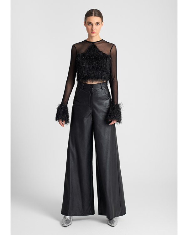 Wide-leg eco-leather trousers - Moutaki