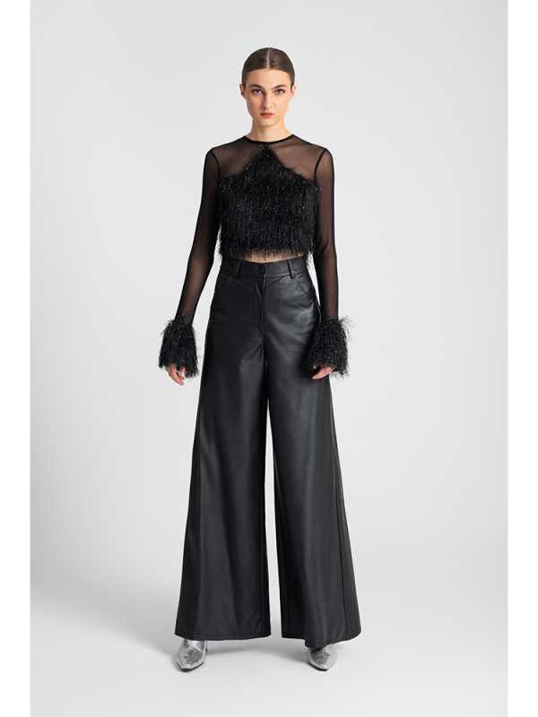 Wide-leg eco-leather trousers - Moutaki