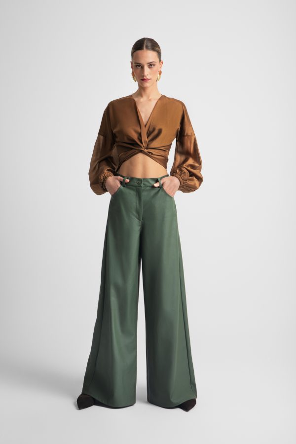 Wide-leg eco-leather trousers - Moutaki - Image 5