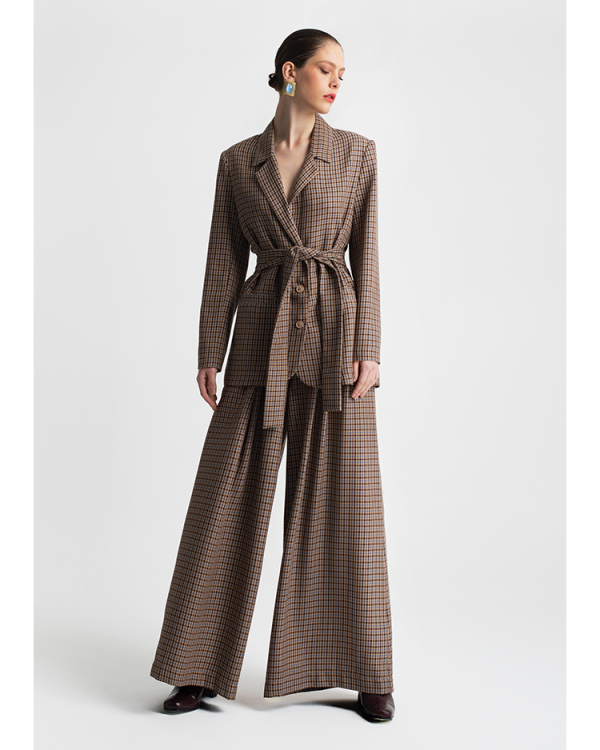 Checked belted longline jacket - Moutaki