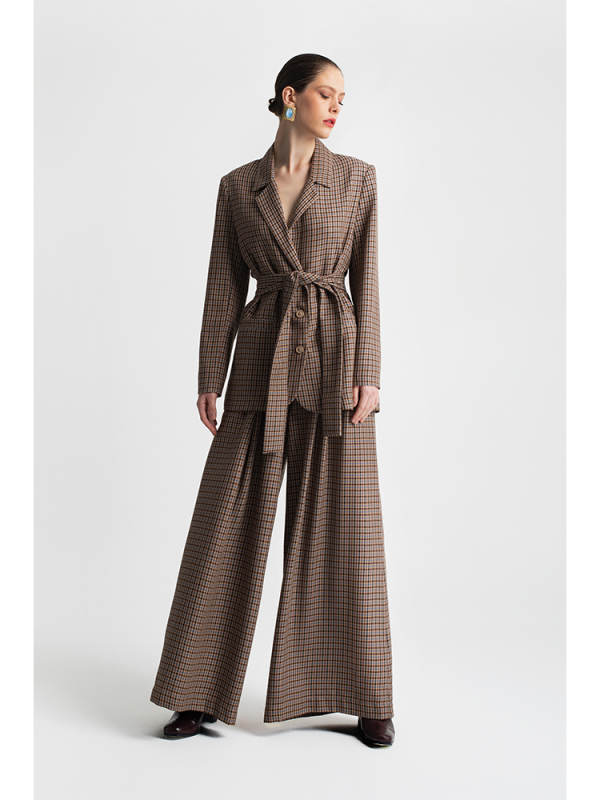 Checked belted longline jacket - Moutaki