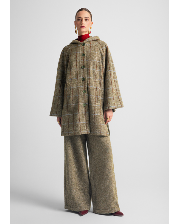 Check hooded coat with quilted back - Moutaki