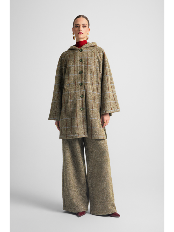Check hooded coat with quilted back - Moutaki