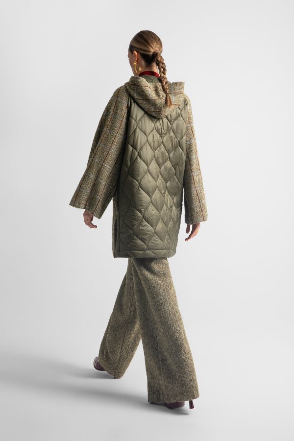Check hooded coat with quilted back - Moutaki - Image 3