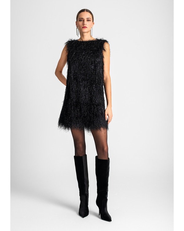 Sleeveless mini dress with textured shimmering details - Moutaki