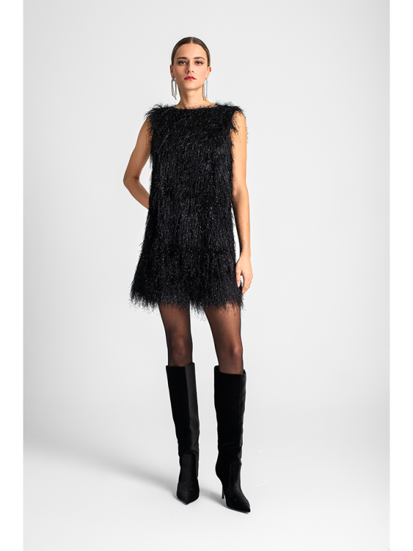 Sleeveless mini dress with textured shimmering details - Moutaki