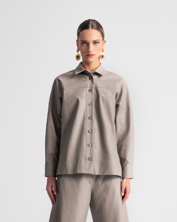 Button-up eco-leather shirt with dropped shoulders - Moutaki