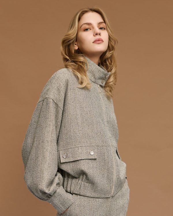 Herringbone jacket with high neck - Access Fashion