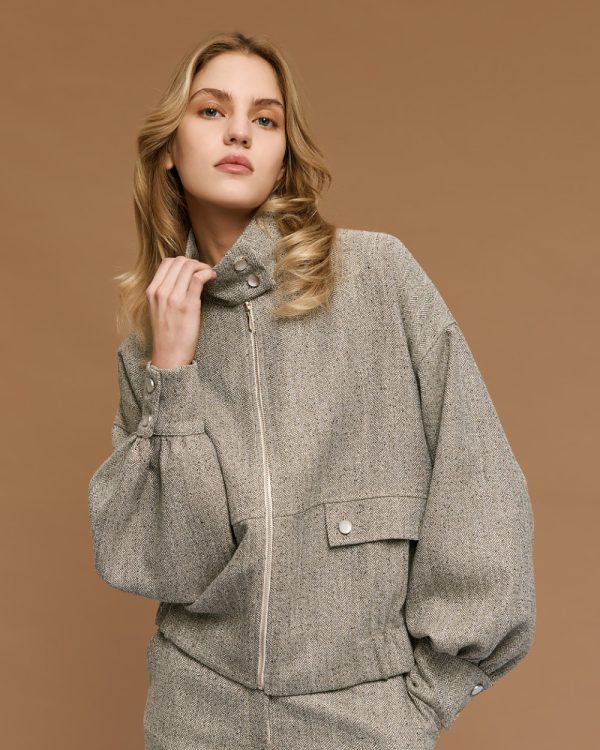 Herringbone jacket with high neck - Access Fashion - Image 3
