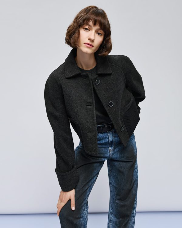 Cropped jacket with ribbed waistband - Access Fashion