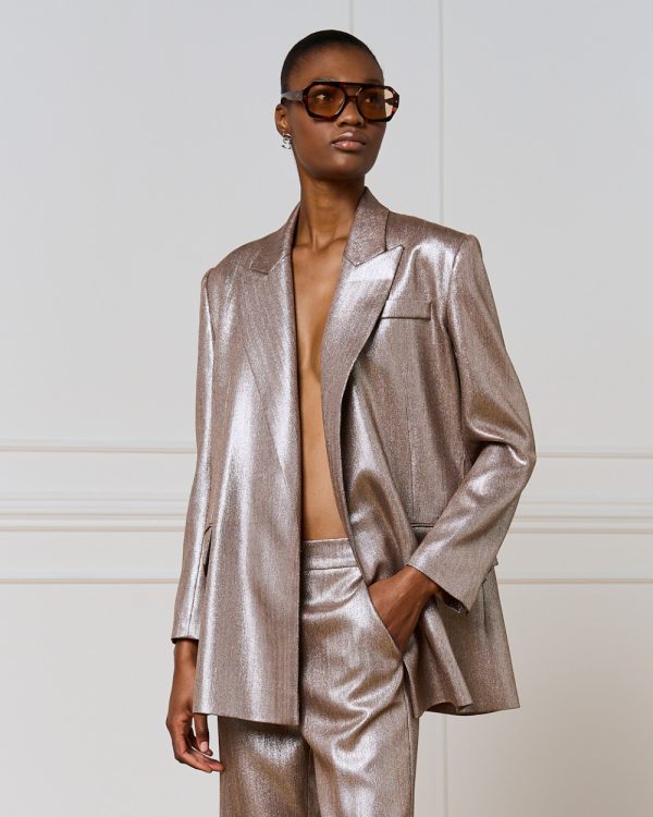 Long metallic-effect blazer - Access Fashion - Image 5