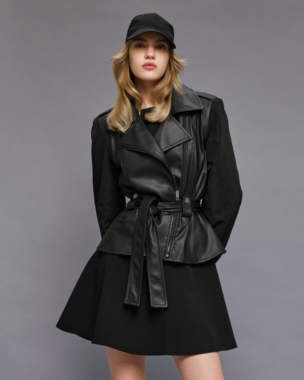Faux leather effect jacket with belt - Access Fashion