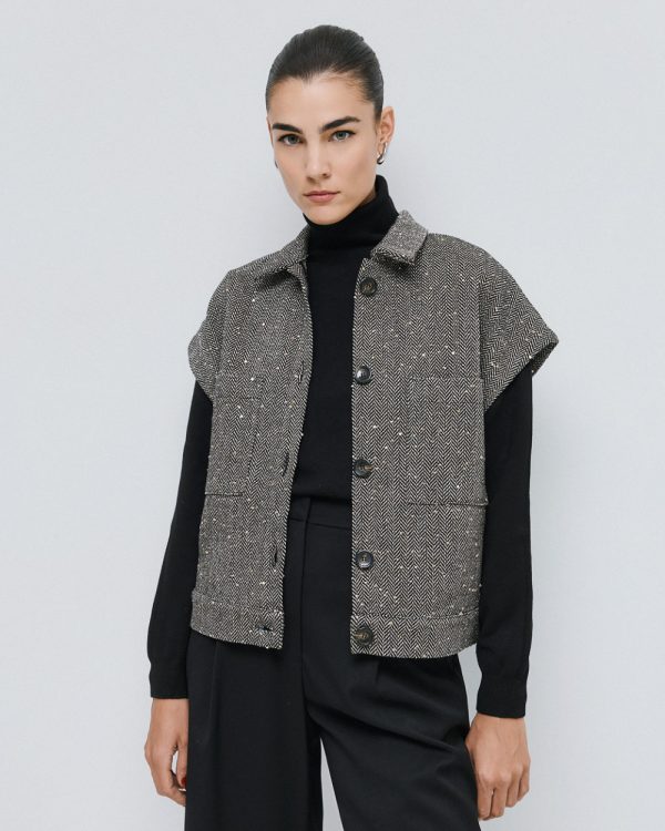 Cropped herringbone jacket with sequins - Access Fashion