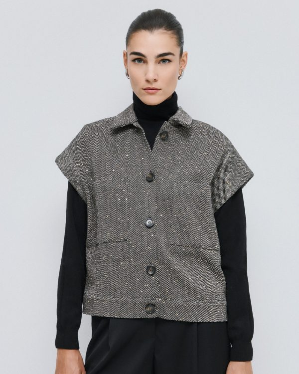 Cropped herringbone jacket with sequins - Access Fashion - Image 3