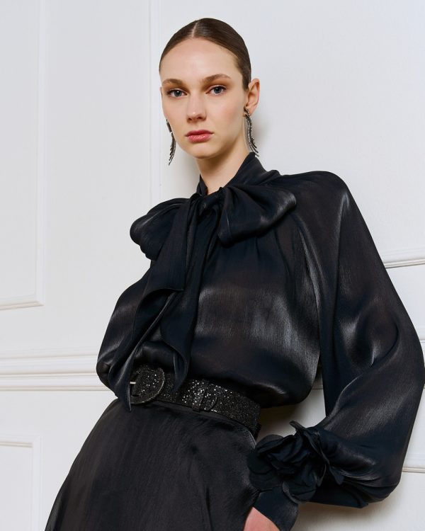 Shimmery blouse with flower brooches - Access Fashion - Image 3