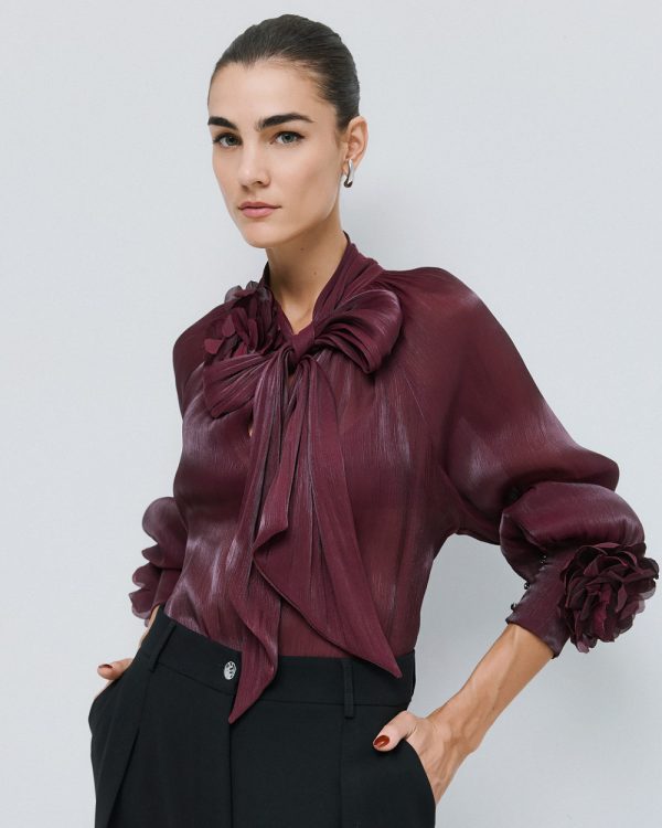 Shimmery blouse with flower brooches - Access Fashion - Image 9
