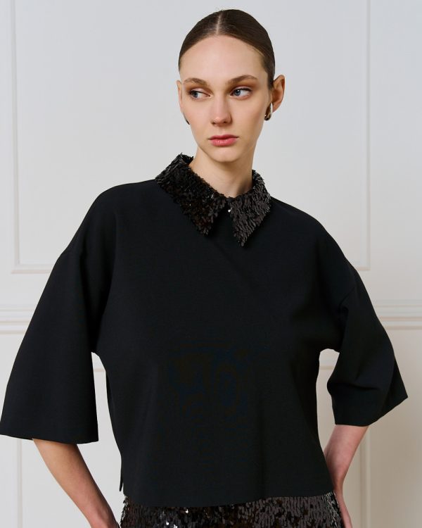 Blouse with detachable sequin collar - Access Fashion