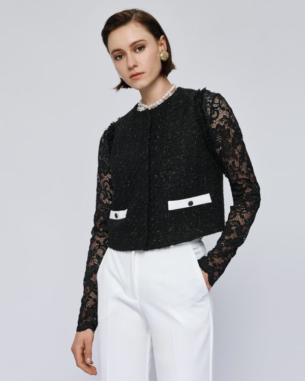 Tweed top with lace details - Access Fashion - Image 2