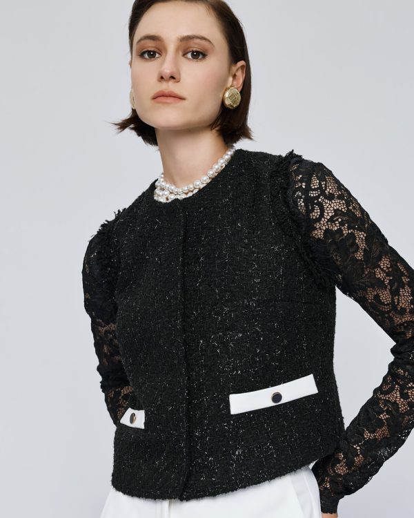 Tweed top with lace details - Access Fashion - Image 3