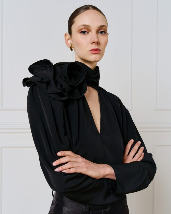 V-neck blouse with flower detail - Access Fashion