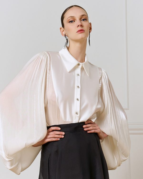 Bodysuit with satin details and puff sleeves - Access Fashion