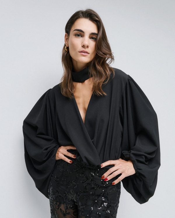 Wrap blouse with puff sleeves - Access Fashion - Image 3